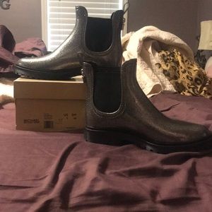 Michael Kors silver glitter rain boots NWOT